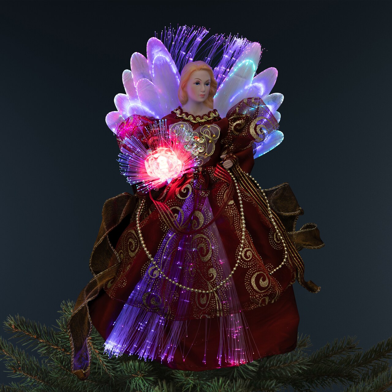 Northlight Lighted Fiber Optic Angel Christmas Tree Topper - 12" - Burgundy